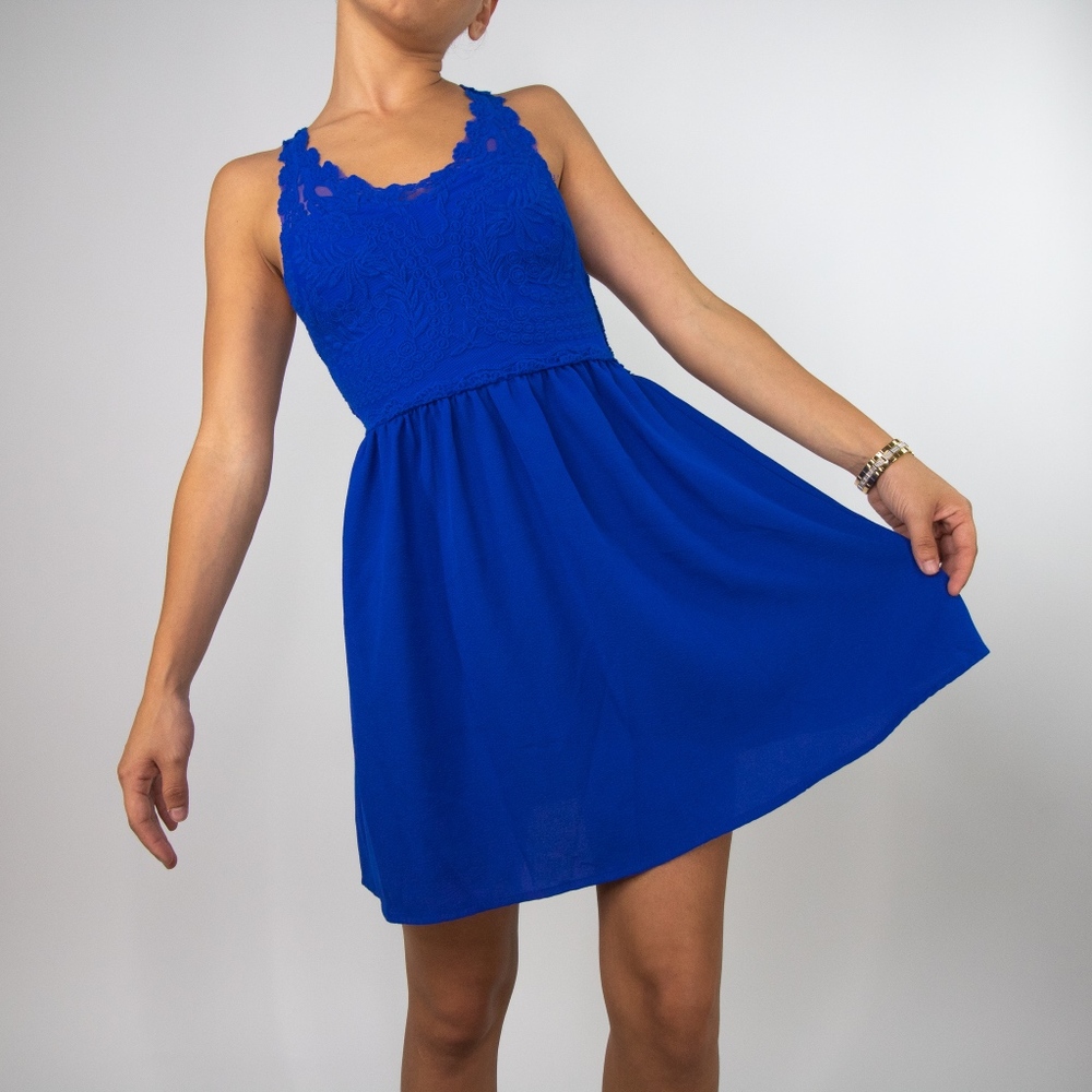Blue Dress With Lace Back